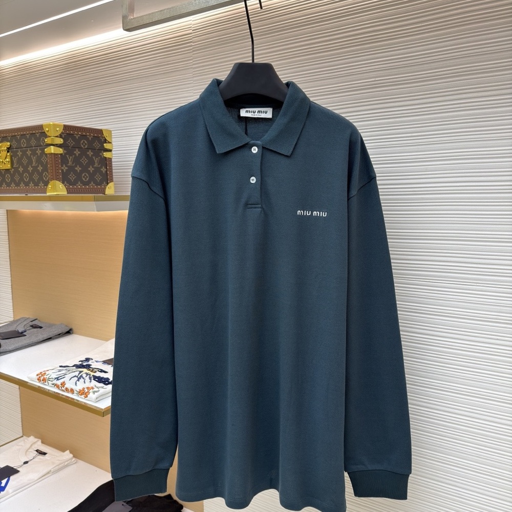 Miu Miu Women's Dark Green Long Sleeve Polo